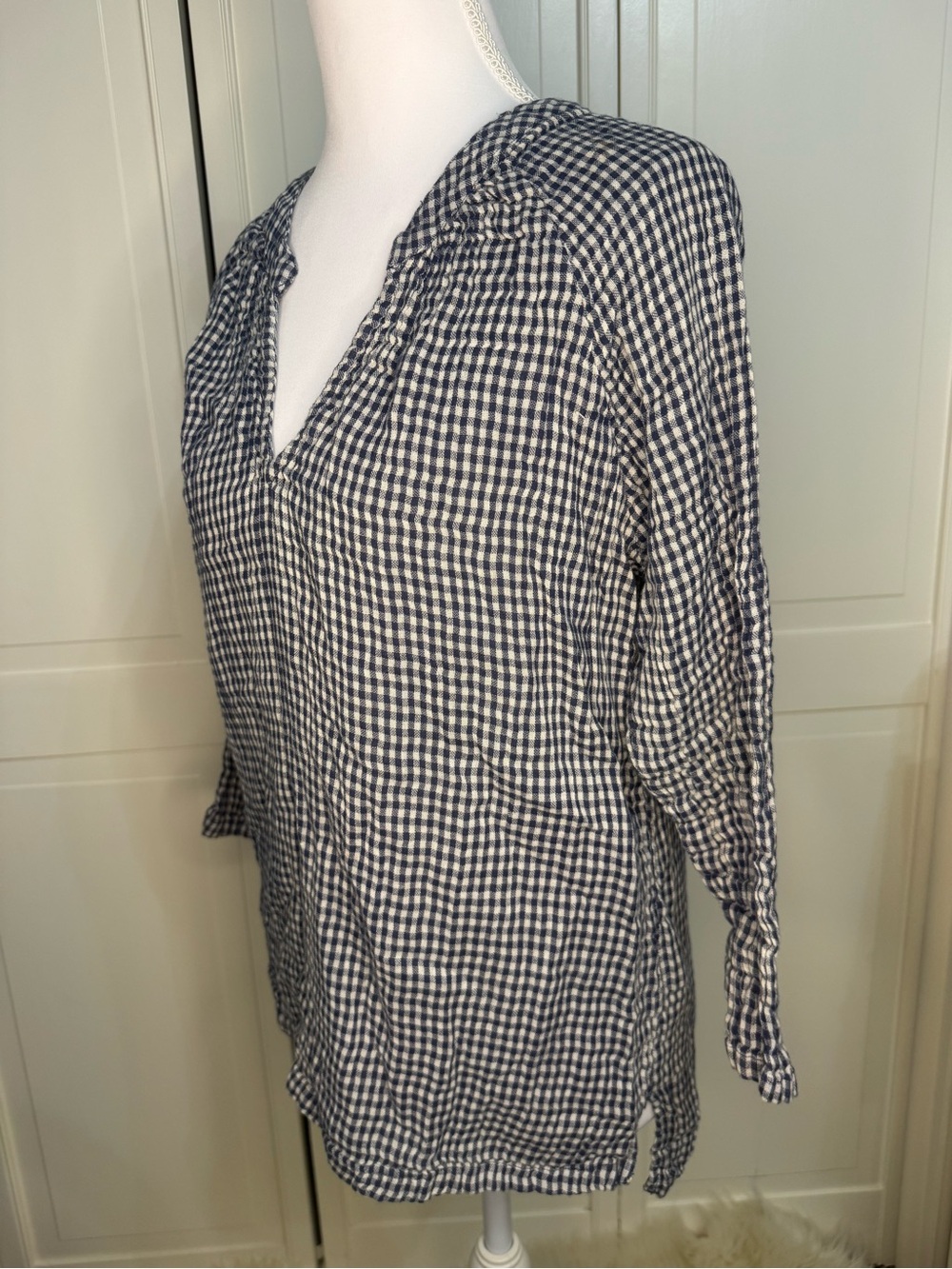 Velvet Graham & Spencer Blue Gingham Cotton Ruffle Neck Blouse S - Picture 3 of 6